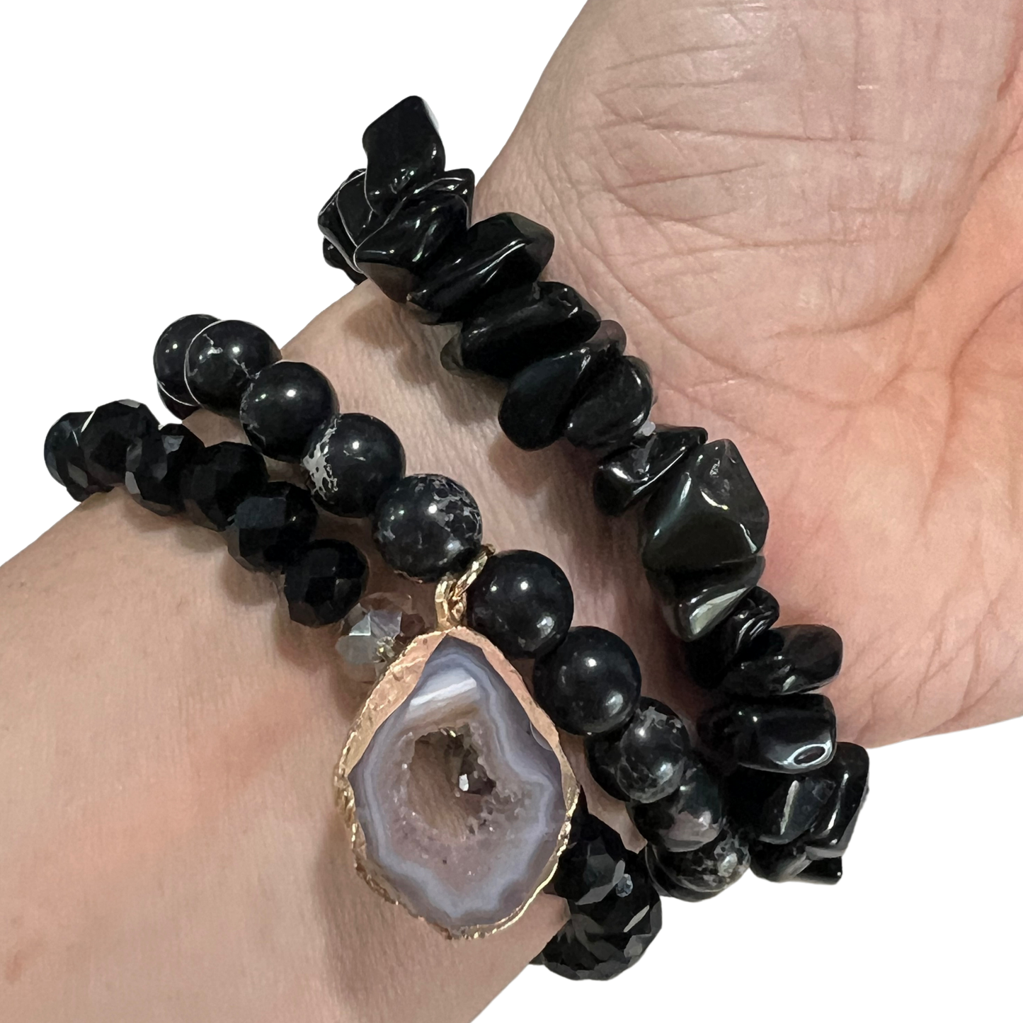 Black Crystal Beaded Stretchy Bracelet - Mysteries of Heaven Style 1