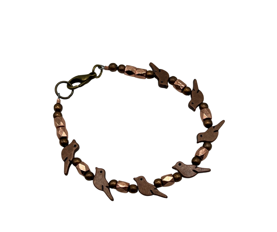 Sparrows Bracelet with Oxidized Copper and Rose Gold Faceted Beads
