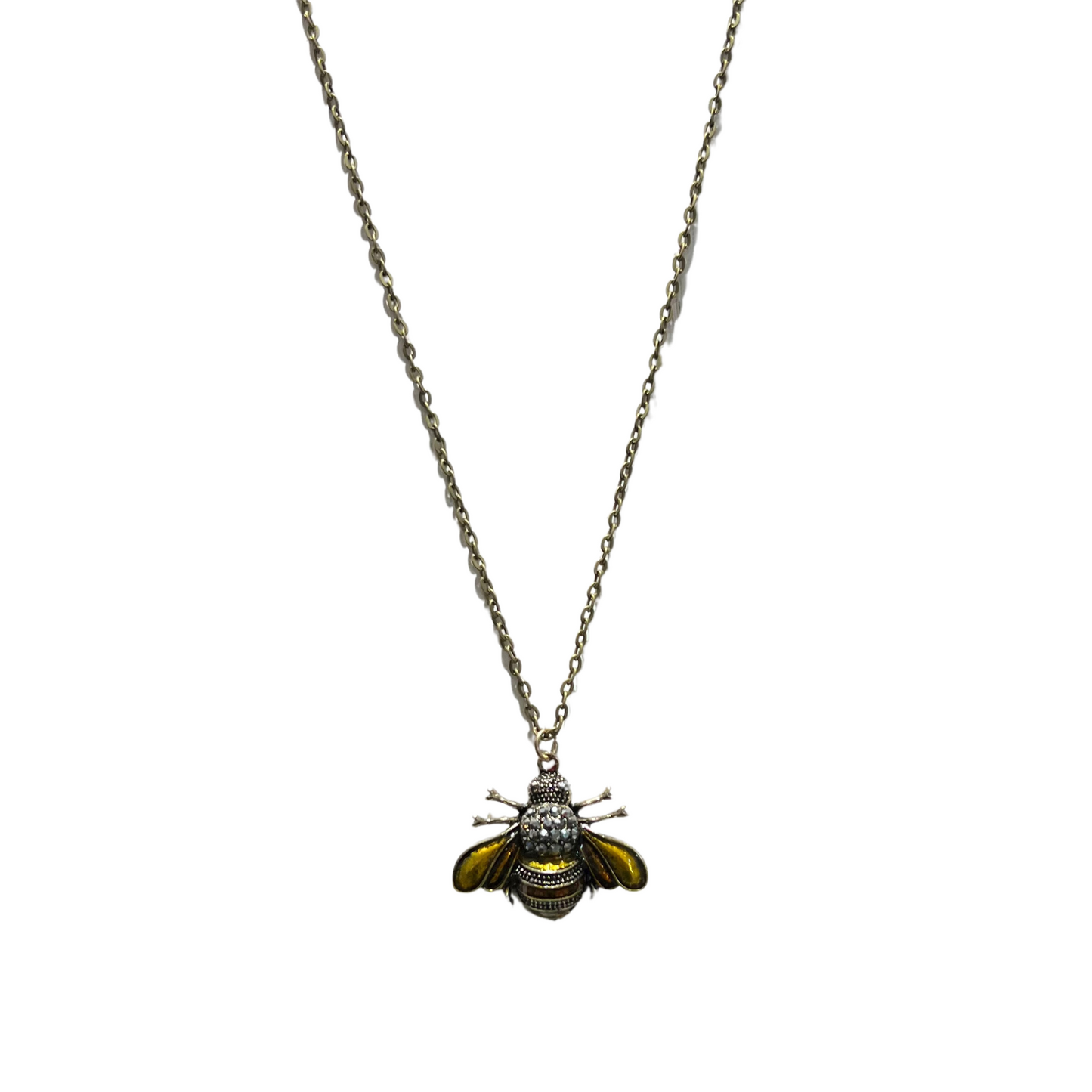 Cross Pollinator Rhinestone and Enamel Bumblebee Brass Necklace