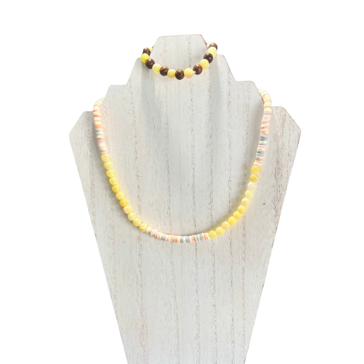 Complete Joy Necklace and Bracelet Stretchy Set with Agate and Polymer Beads