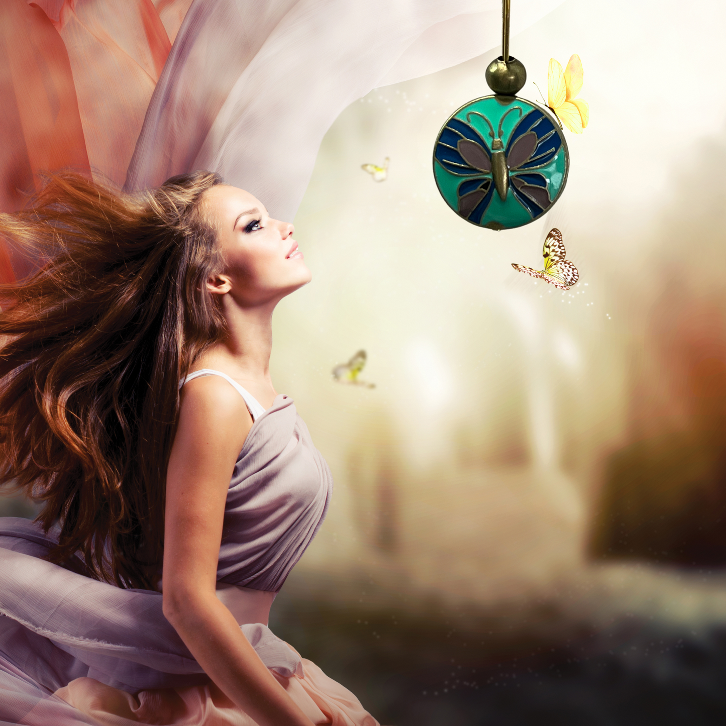 Emergence Enamel Brass Butterfly Necklace
