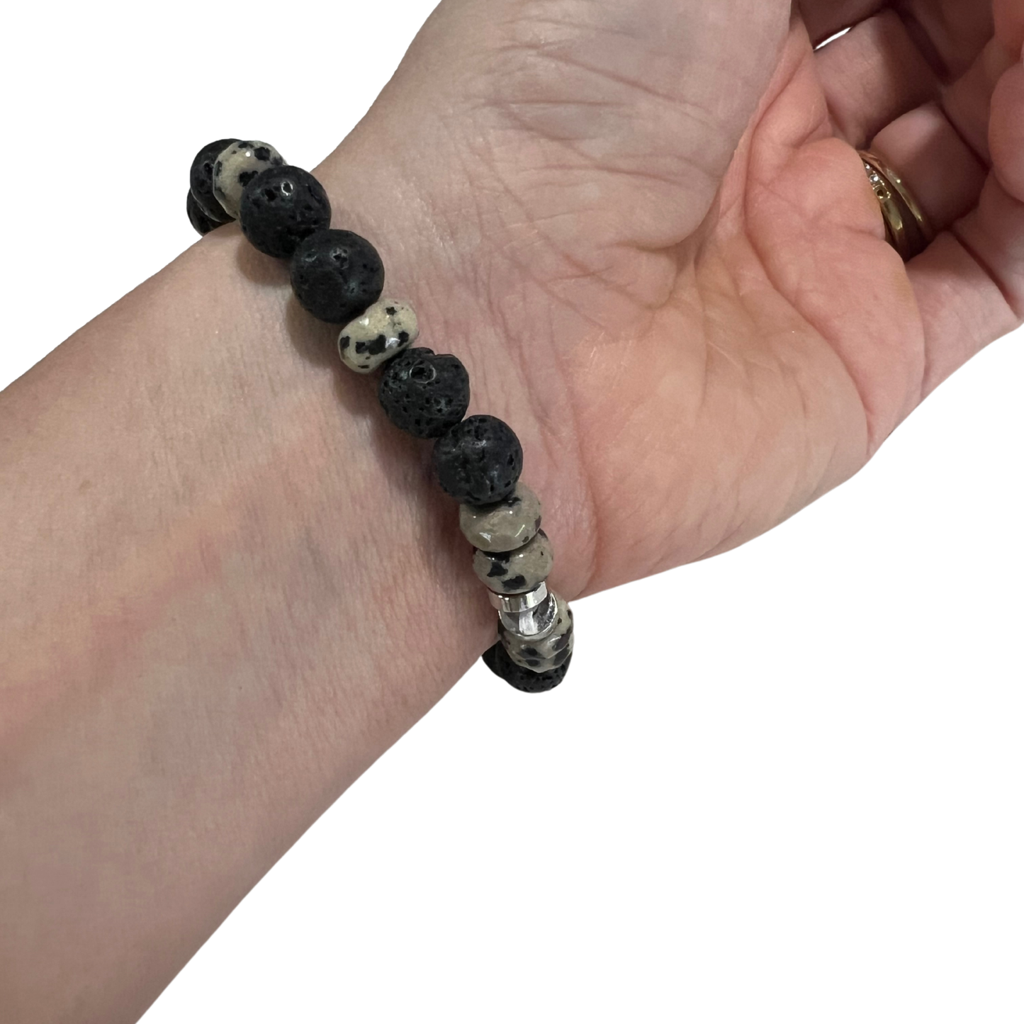 The Anointing Breaks the Yoke Genuine Lava and Semi-Precious Dalmation Stone Stretch Bracelet