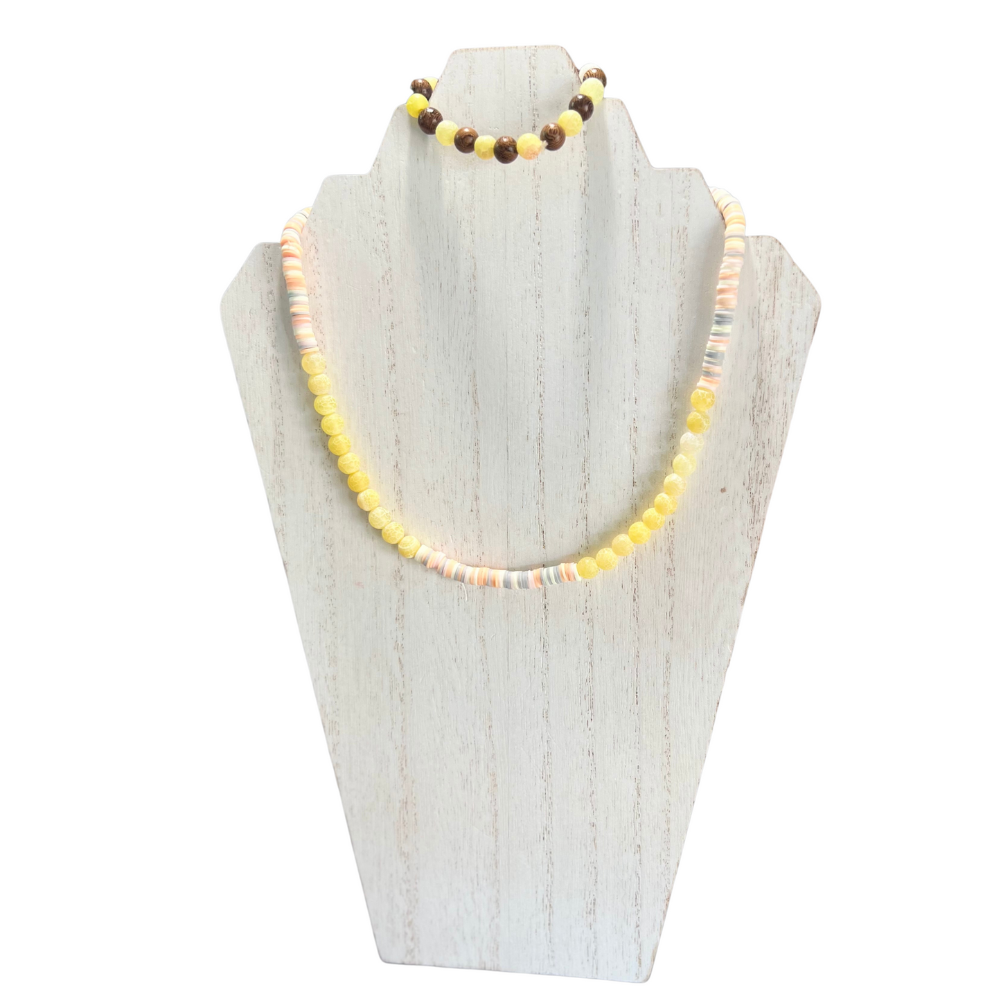 Complete Joy Necklace and Bracelet Stretchy Set with Agate and Polymer Beads