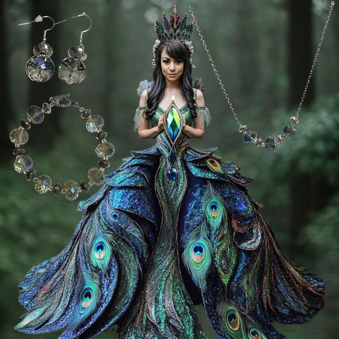 Glory Carrier Faceted Sparkling Rondelle Beaded Glass Necklace, Bracelet and Earrings SET