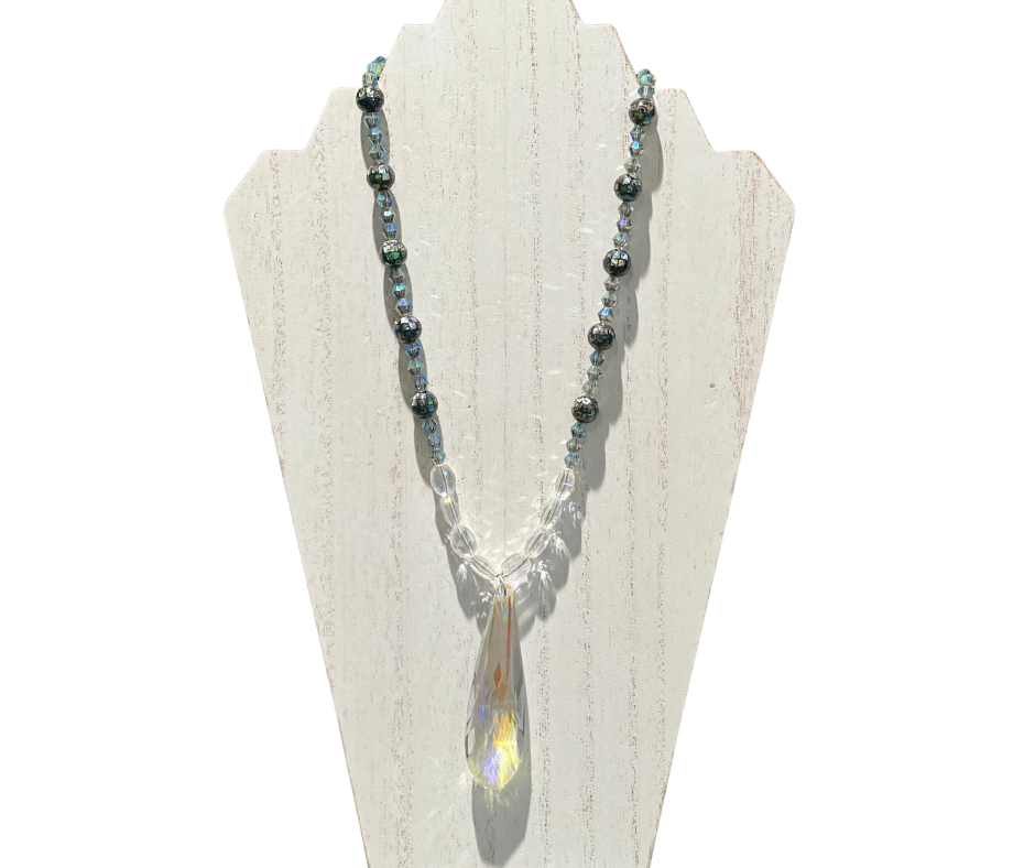 His Jewel Abalone Necklace With Crystal Teardrop Pendant