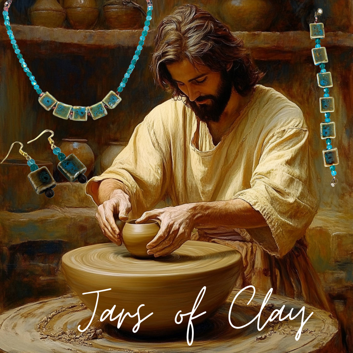 Jars of Clay Ceramic Jewelry SET With Earrings, Necklace, and Bracelet