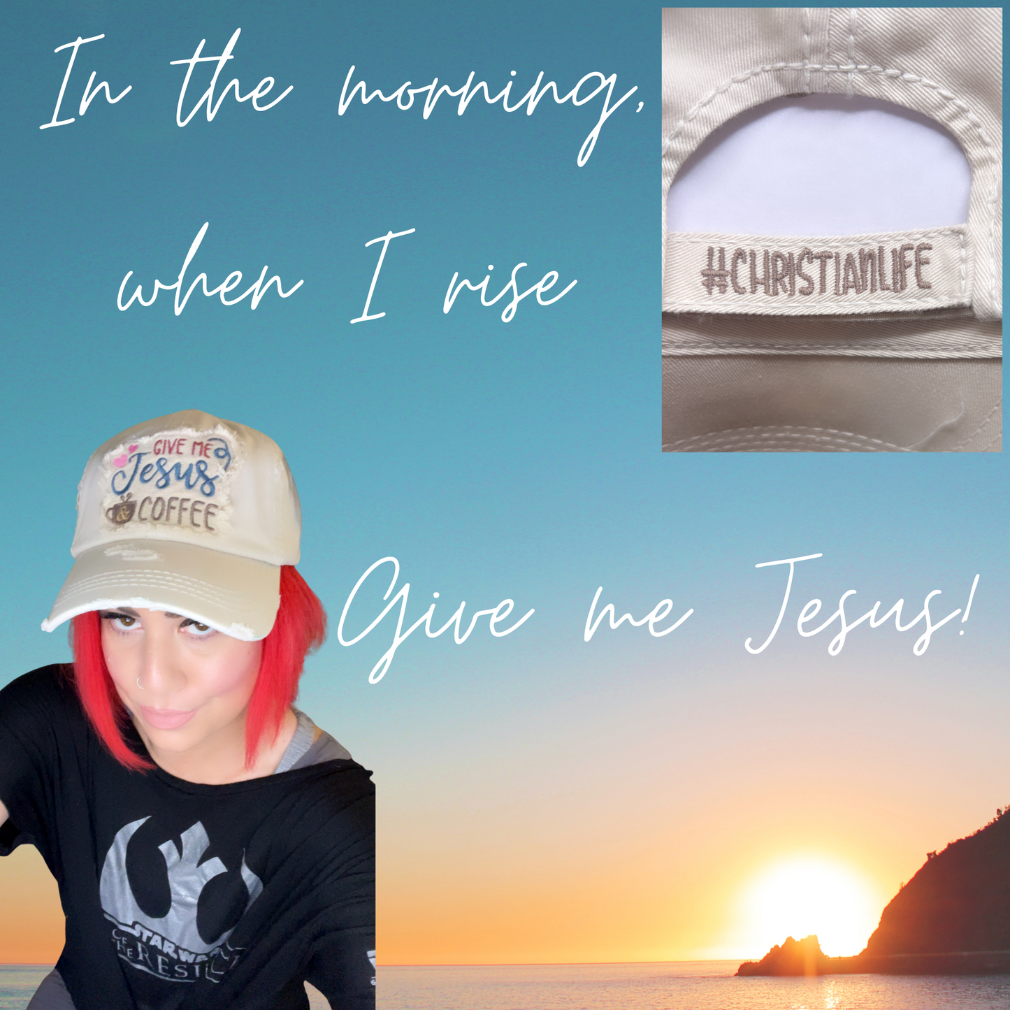 Give Me Jesus and Coffee Vintage Style Hat Distressed in Cream