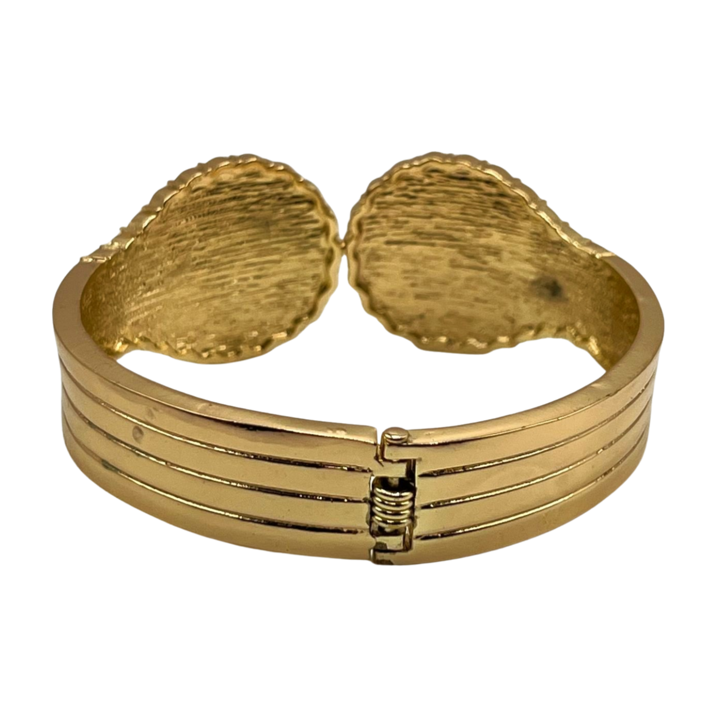 Esther Rising Rhinestone Gold Tone Cuff Bracelet With Faceted Main Stones and Aurora Borealis