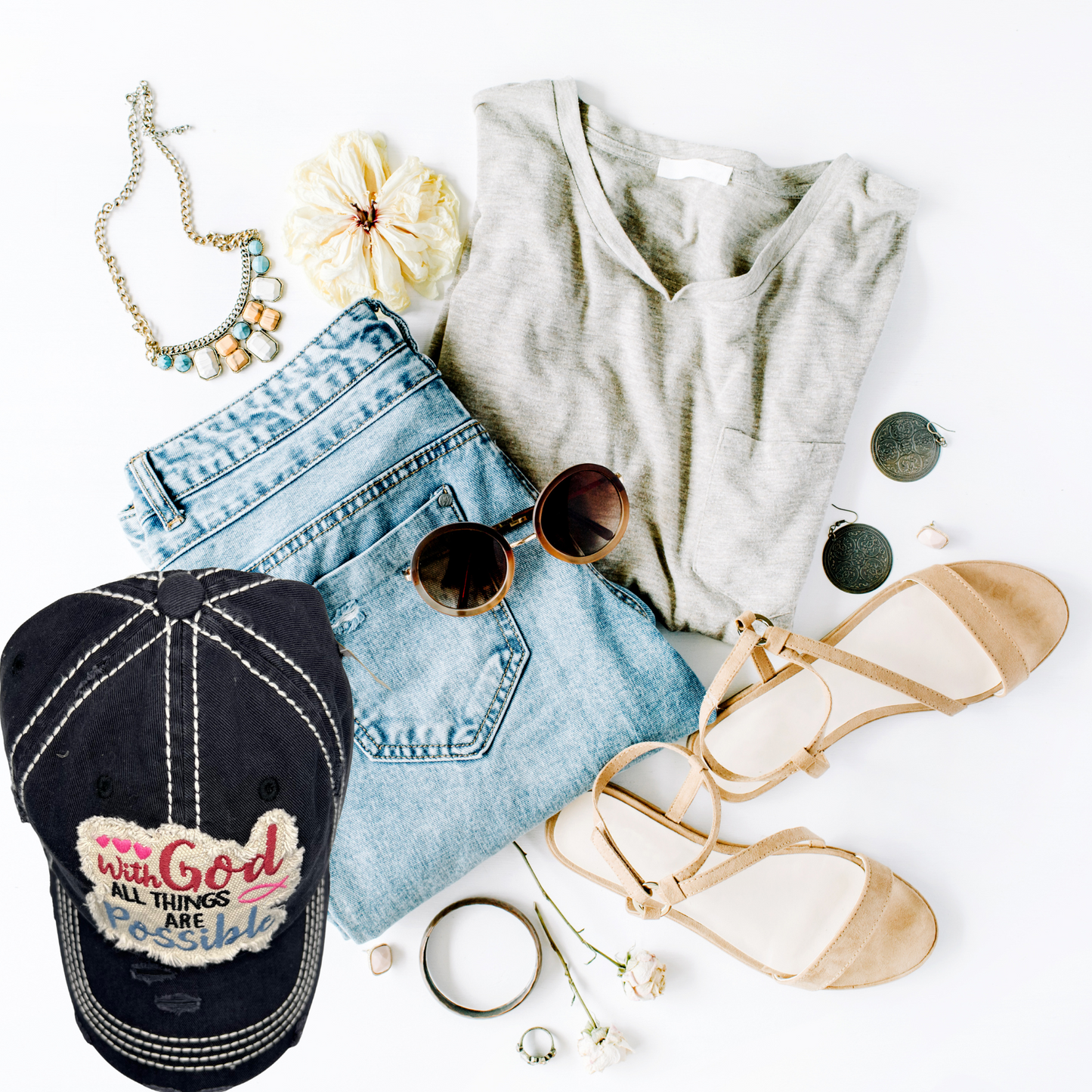 With God All Things Are Possible Vintage Style Hat Distressed