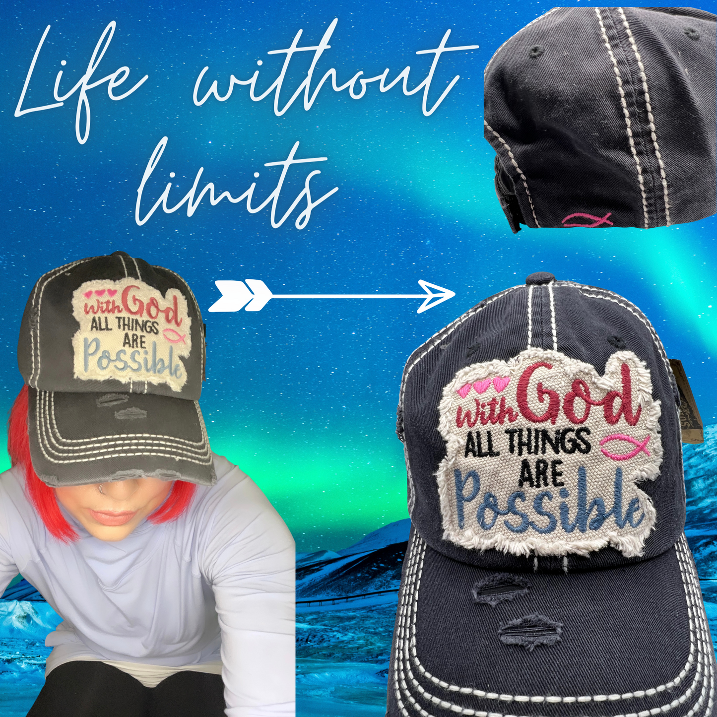 With God All Things Are Possible Vintage Style Hat Distressed
