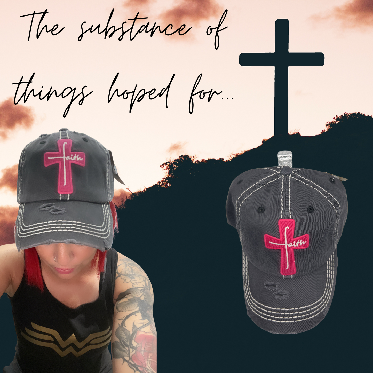 Faith Cross Vintage Style Hat Distressed- Multiple Colors Available