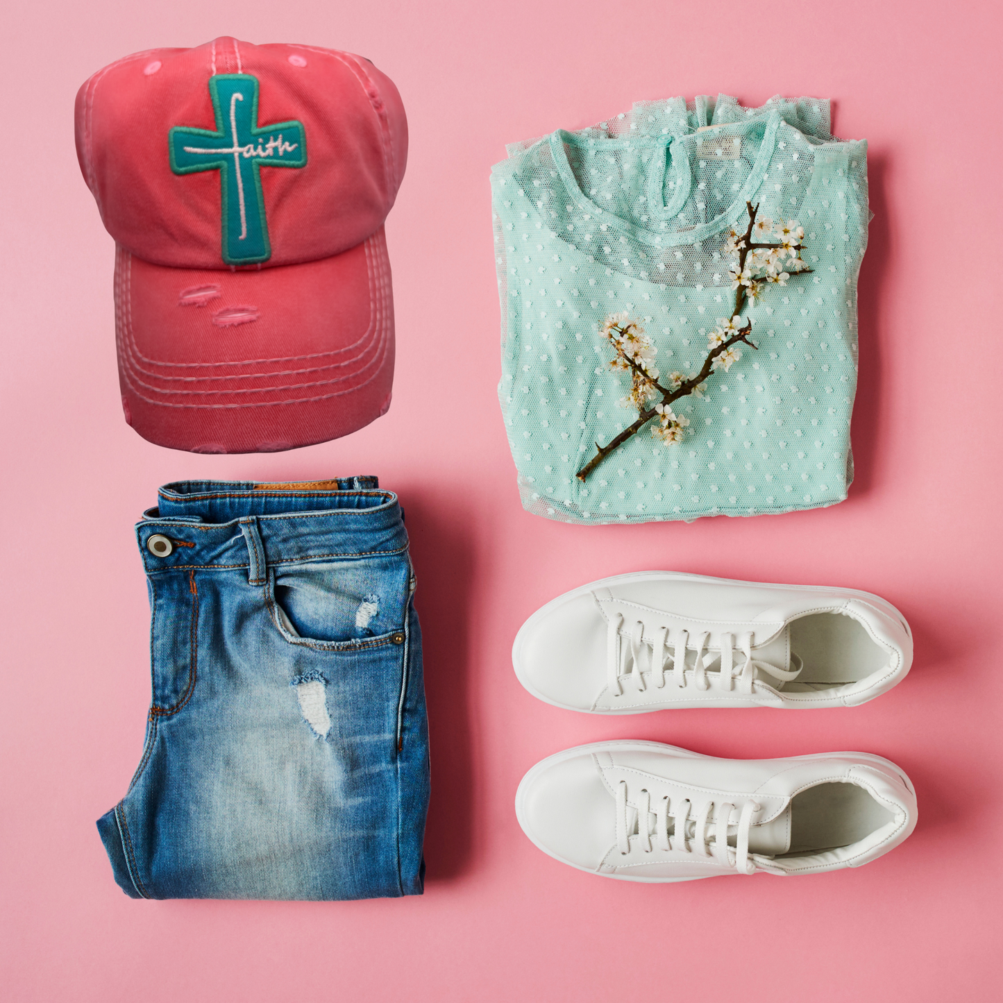 Faith Cross Vintage Style Hat Distressed- Multiple Colors Available