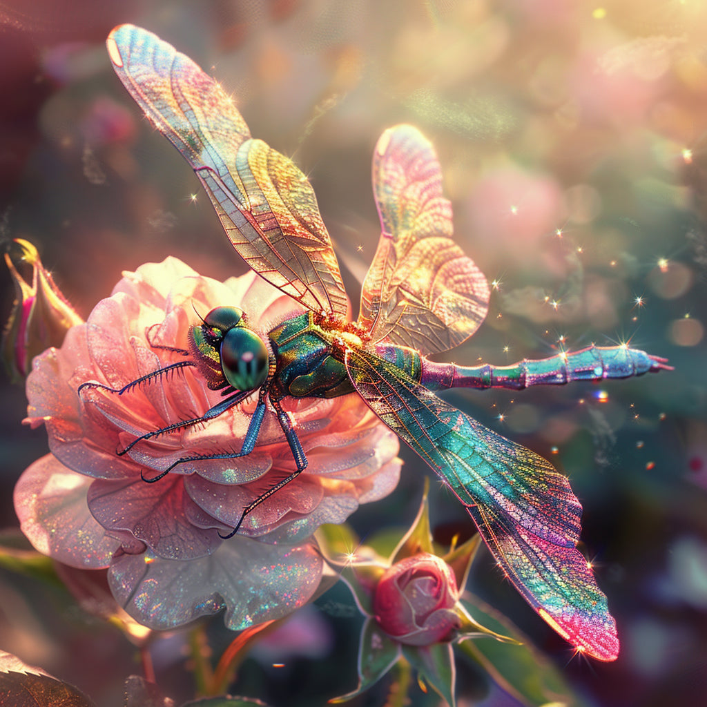 Acceleration Necklace with Metallic Glass Beads and Enamel Dragonfly Pendant