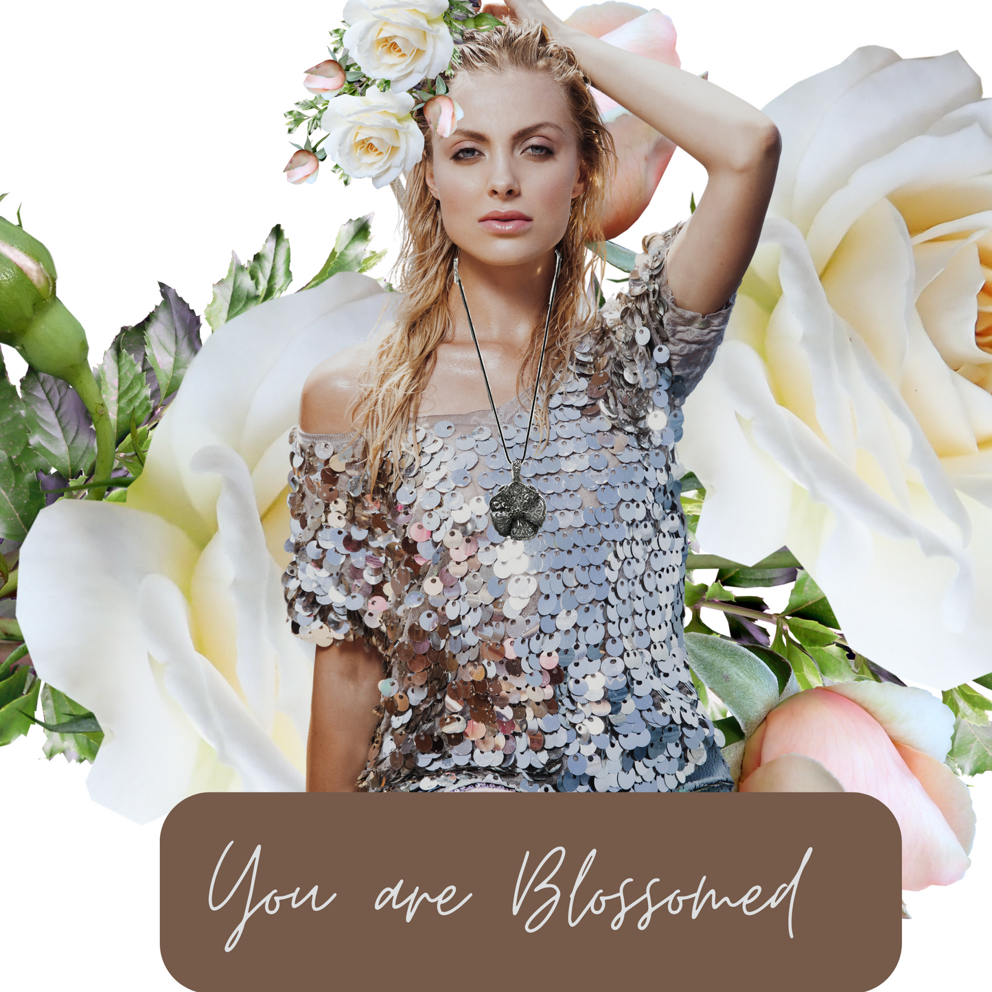 Blossomed Rhinestone and Silver Statement Flower Piece Necklace