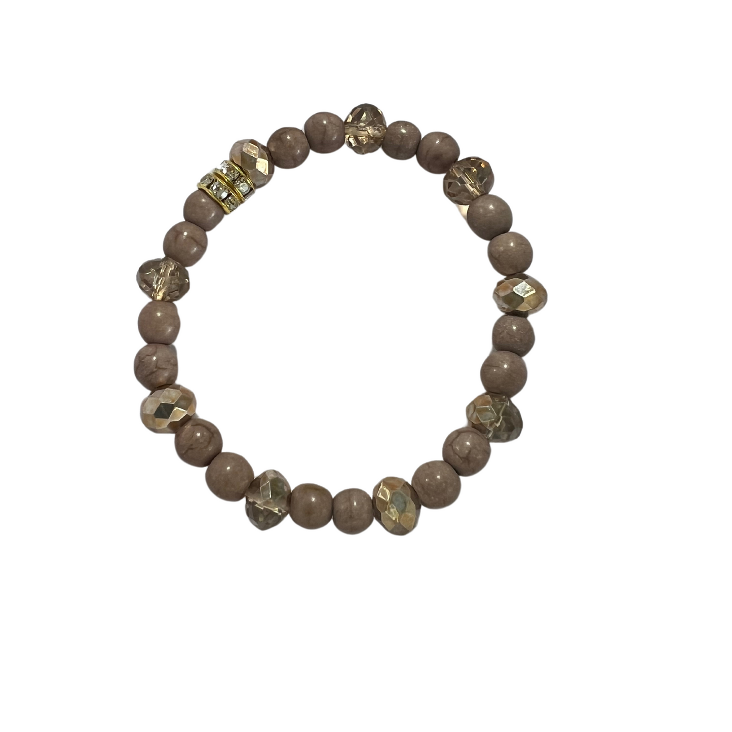 Bow of Bronze Necklace and Bracelets Made with Wood Beads, Quartz and Crystal Set