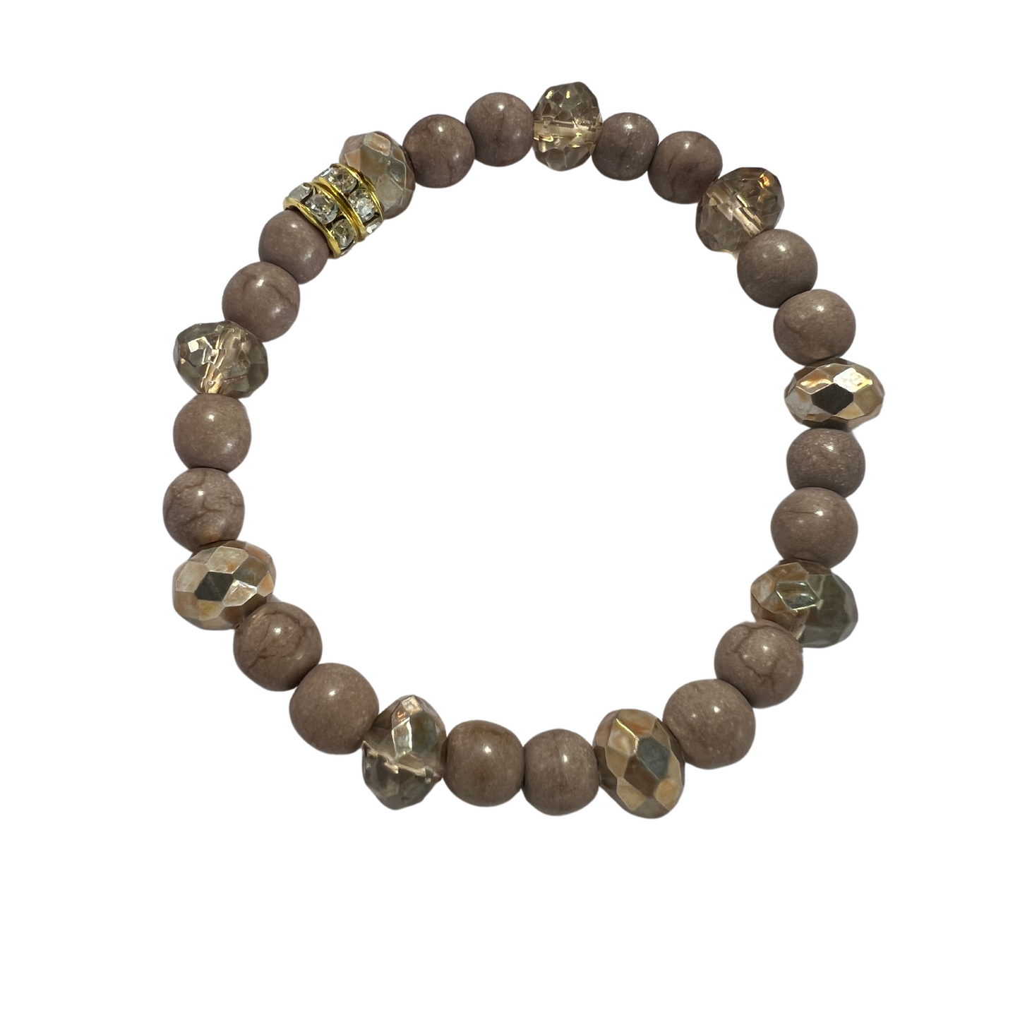 Bow of Bronze Necklace and Bracelets Made with Wood Beads, Quartz and Crystal Set