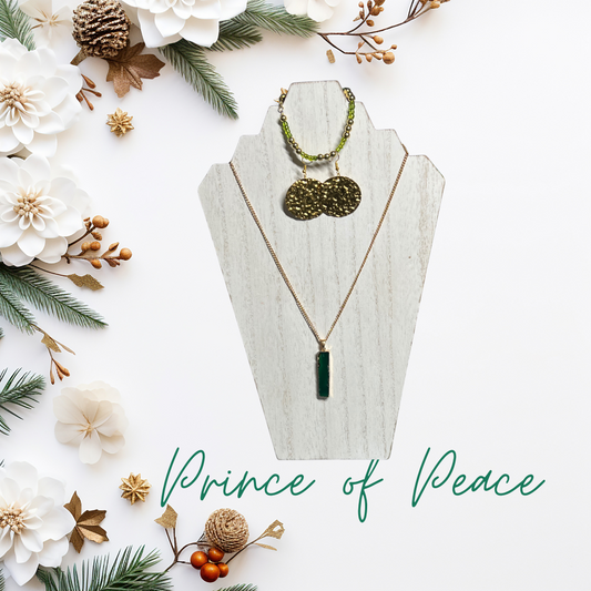 Prince of Peace SET Necklace, Earrings, and Bracelet with Hammered Gold and Translucent Pendant