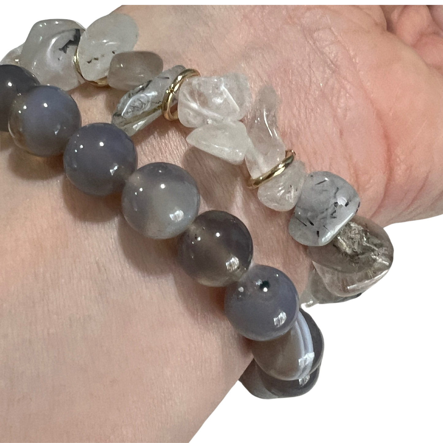 Marbled Grey Agate Stone Beaded Bracelet With 18K Gold Dipped Druzy The Bridal Call Callection- Style 1