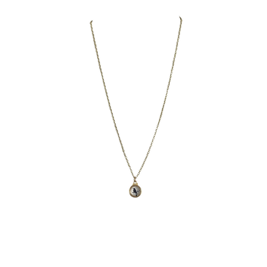 Sparrows Gold Tone Necklace with a Glass Transparent Black Sparrow Pendant
