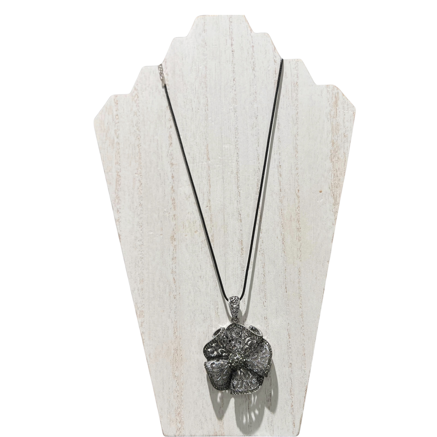 Blossomed Rhinestone and Silver Statement Flower Piece Necklace
