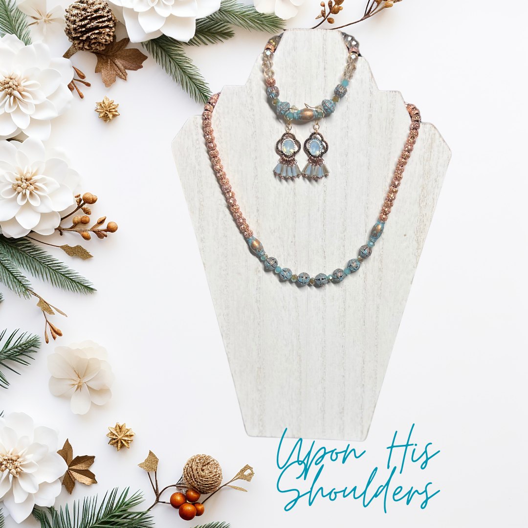 Upon His Shoulders SET With Metal Patina Beads, Rose Gold Accents, and Glass Beads