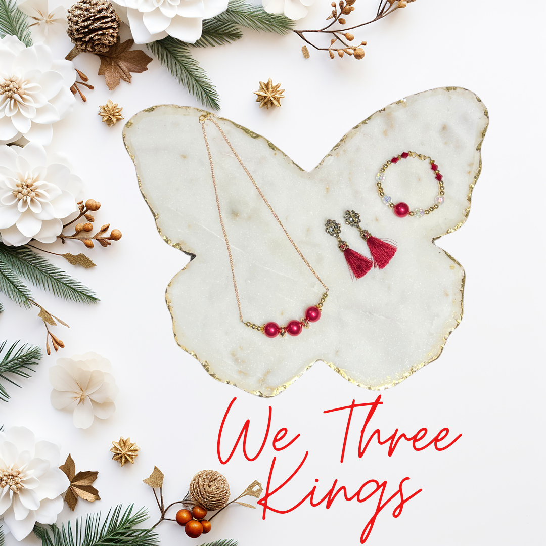 We Three Kings SET Necklace, Tassel and Rhinestone Earrings, and Bracelet