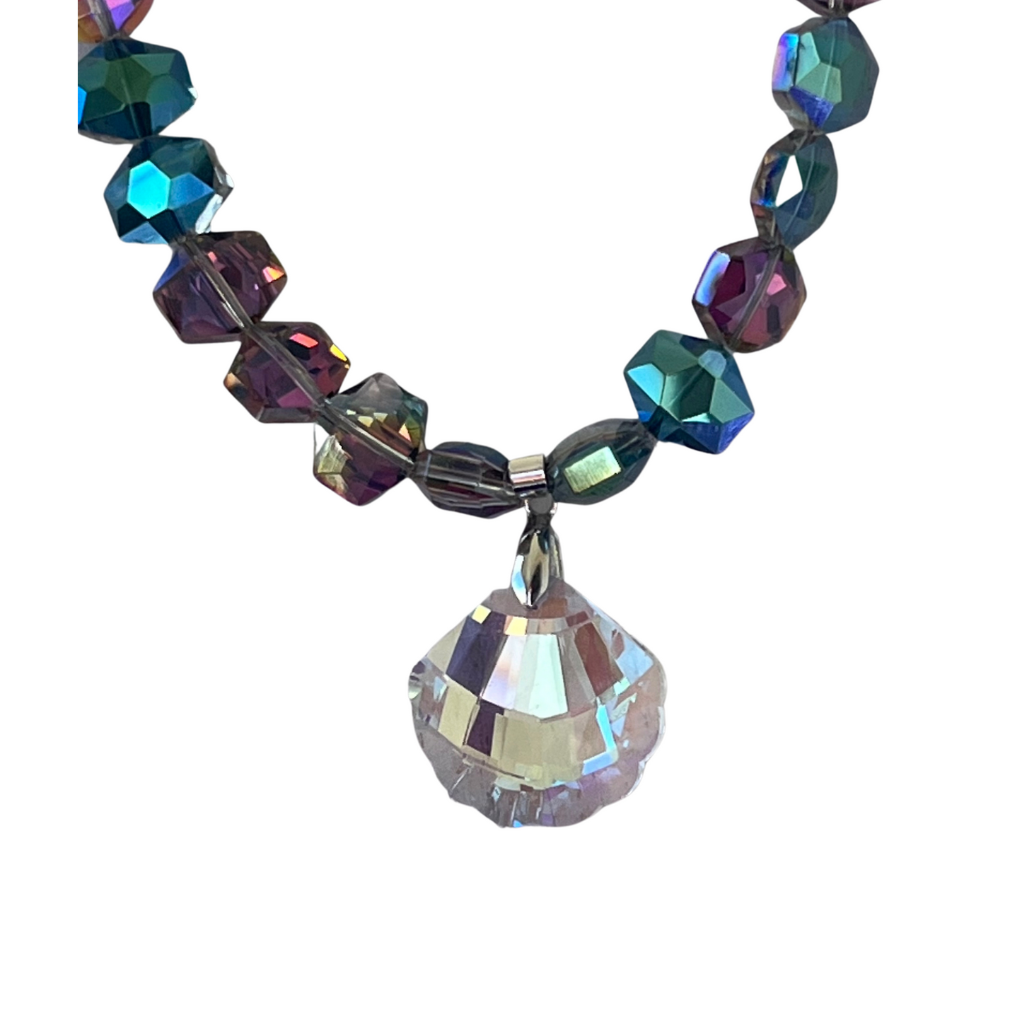 Limitless Rainbow Faceted Hexagon Glass Necklace With Faceted Pendant