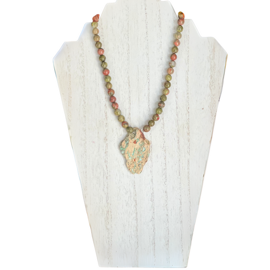 Nehemiah Unakite and Jasper Stone Pendant Necklace- Semi-Precious Stones