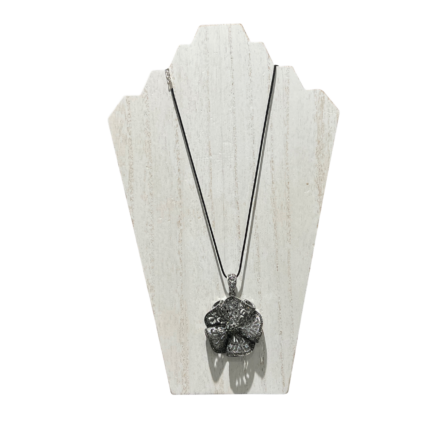 Blossomed Rhinestone and Silver Statement Flower Piece Necklace
