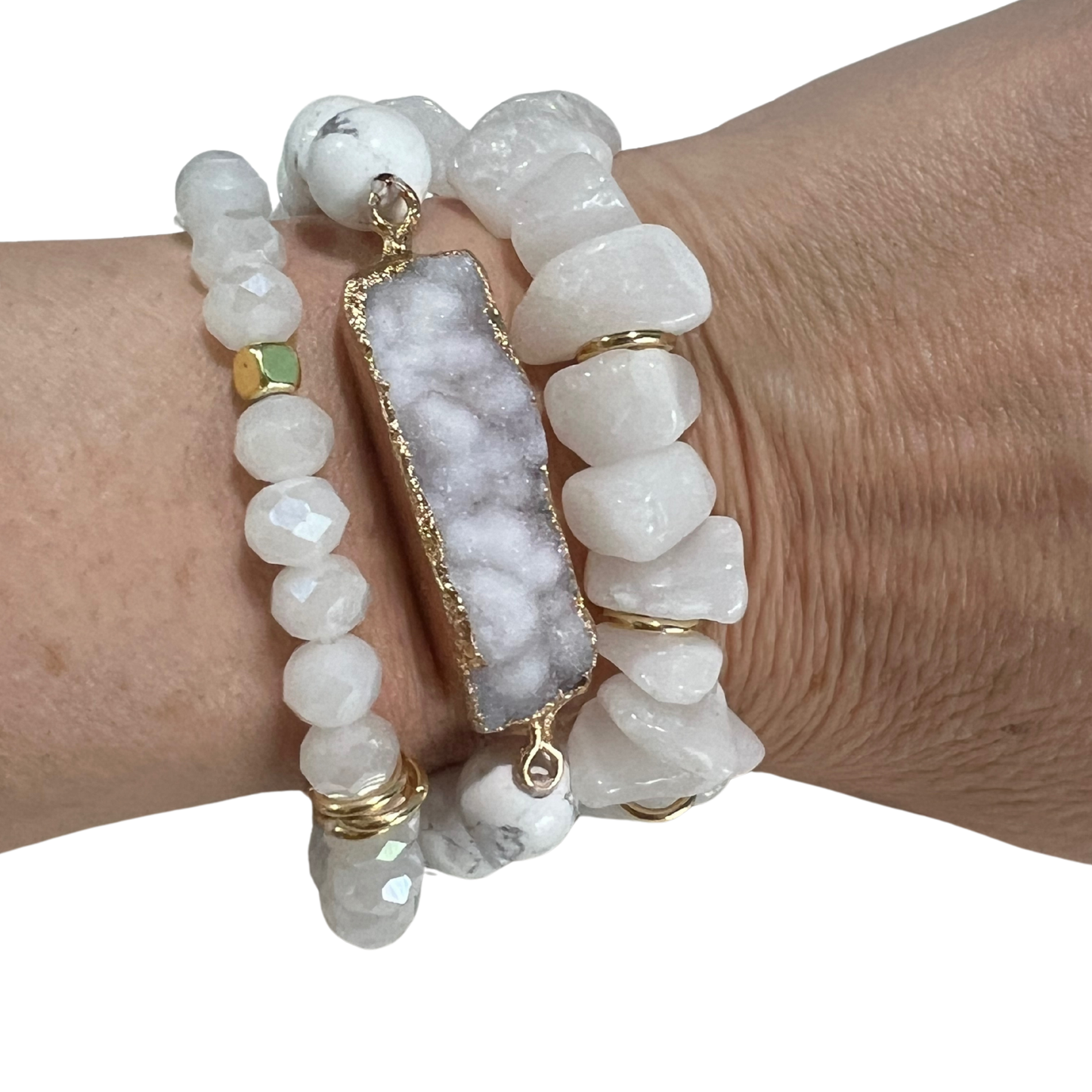Marbled Howlite Beaded Bracelet with Sparkling 18K Gold Plated Druzy The Bridal Call Collection Style 3