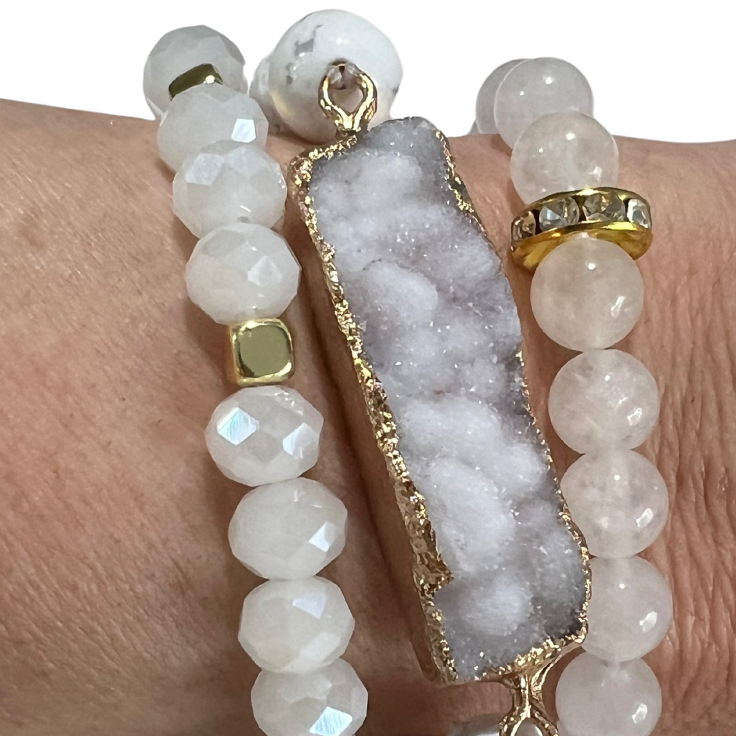 Marbled Howlite Beaded Bracelet with Sparkling 18K Gold Plated Druzy The Bridal Call Collection Style 3