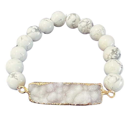 Marbled Howlite Beaded Bracelet with Sparkling 18K Gold Plated Druzy The Bridal Call Collection Style 3