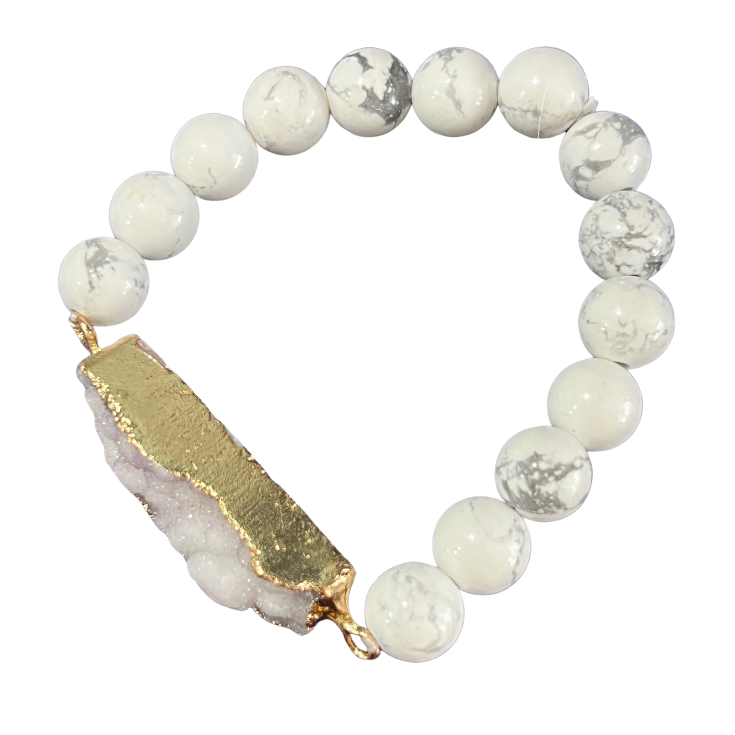 Marbled Howlite Beaded Bracelet with Sparkling 18K Gold Plated Druzy The Bridal Call Collection Style 3