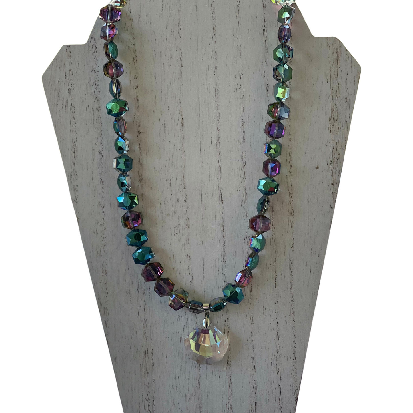 Limitless Rainbow Faceted Hexagon Glass Necklace With Faceted Pendant