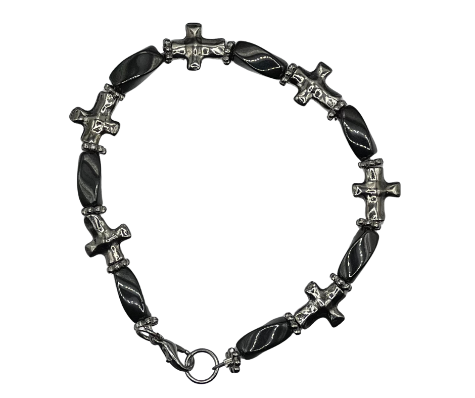 Mysteries of Heaven Hematite and Sterling Silver Plated Bracelet