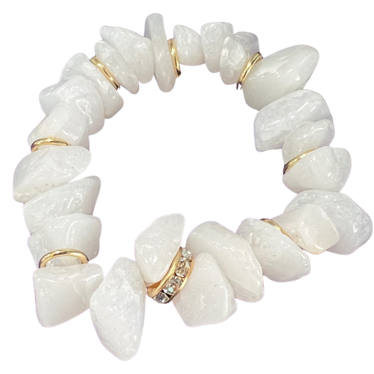 Snow White Quartz Pebbled Beaded Bracelet With 18K Gold Plated Findings- The Bridal Call Style 4