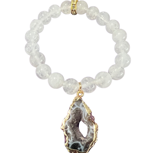 White Agate Beads and 18K Gold-Dipped Druzy Pendant- The Bridal Call Collection Style 5