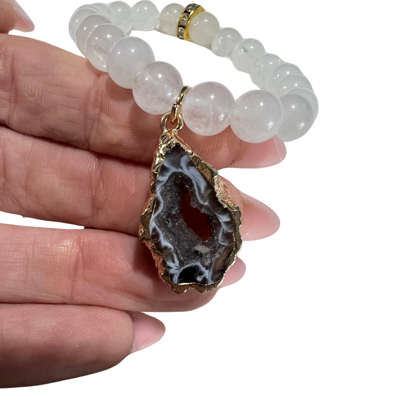 White Agate Beads and 18K Gold-Dipped Druzy Pendant- The Bridal Call Collection Style 5