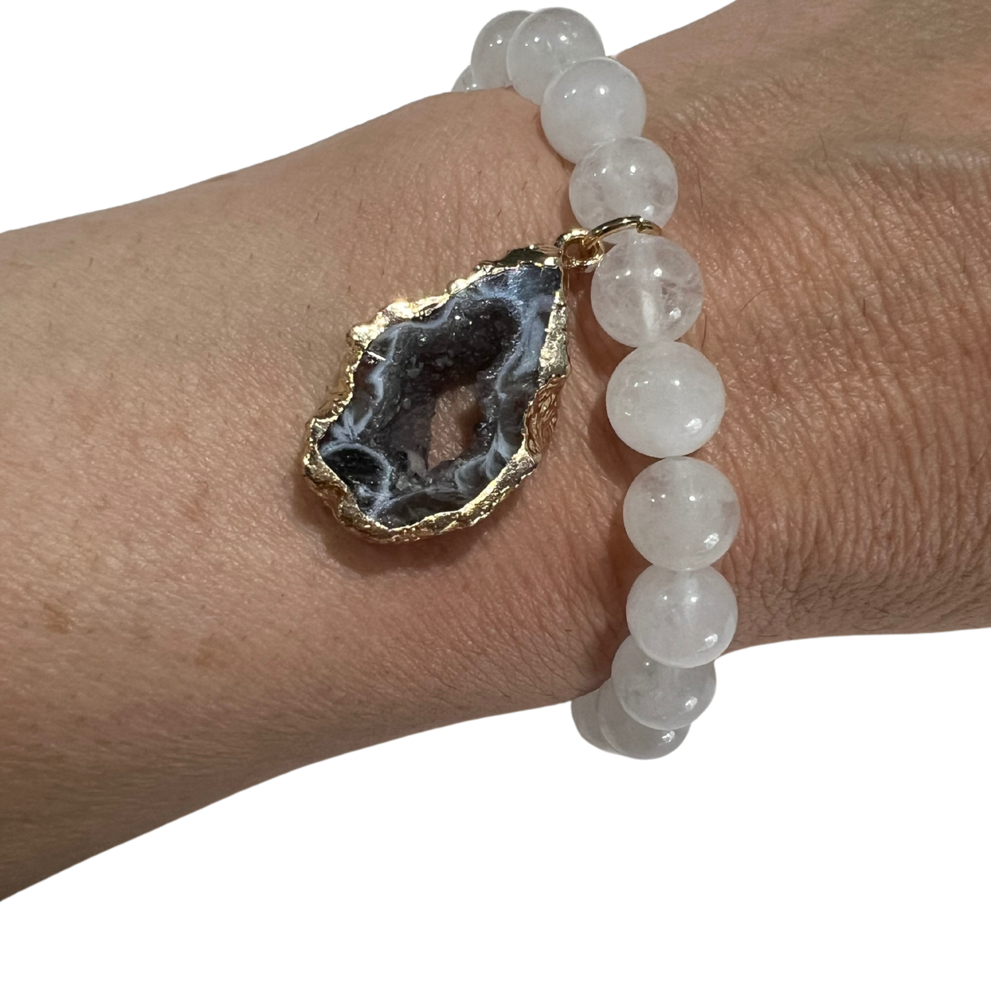 White Agate Beads and 18K Gold-Dipped Druzy Pendant- The Bridal Call Collection Style 5