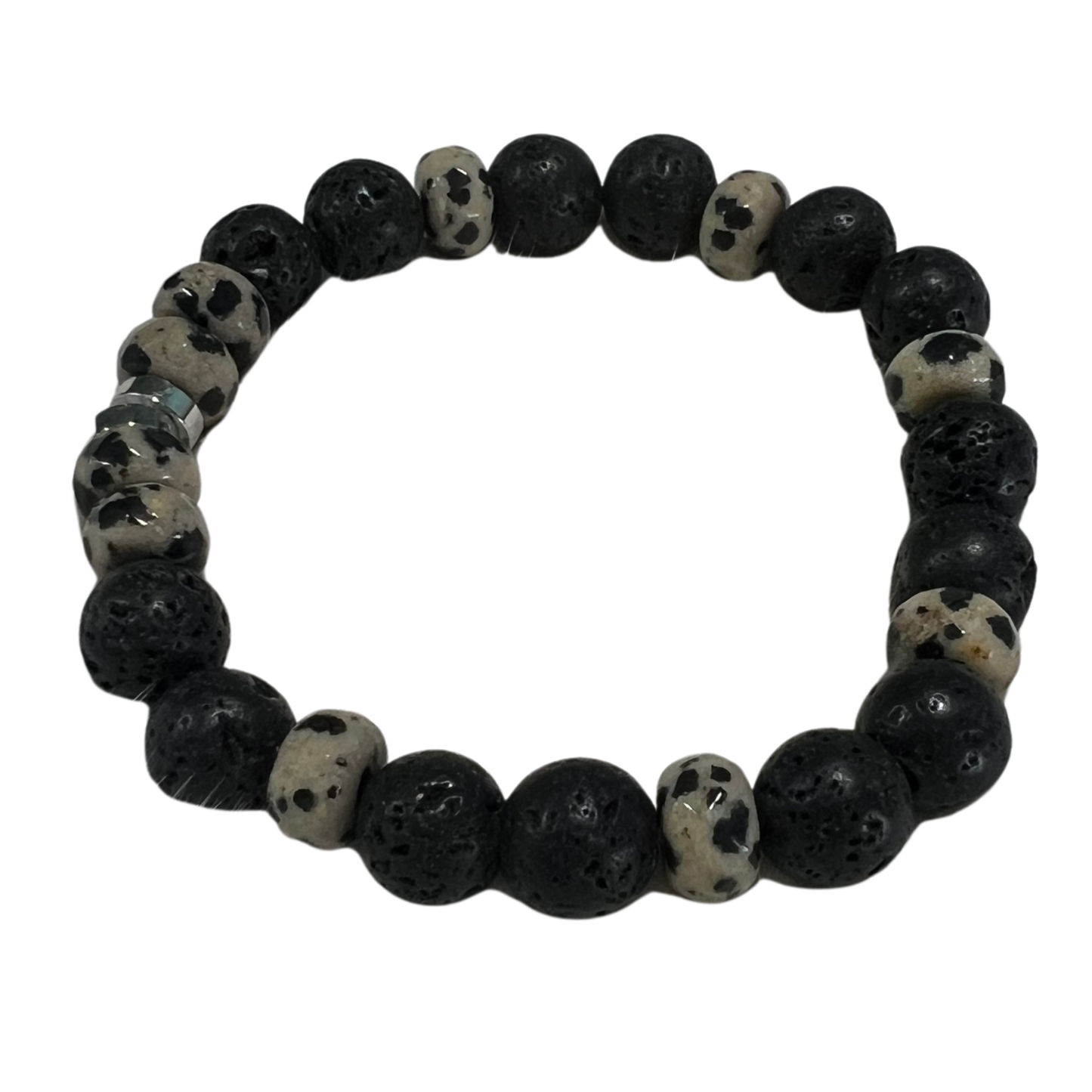 The Anointing Breaks the Yoke Genuine Lava and Semi-Precious Dalmation Stone Stretch Bracelet