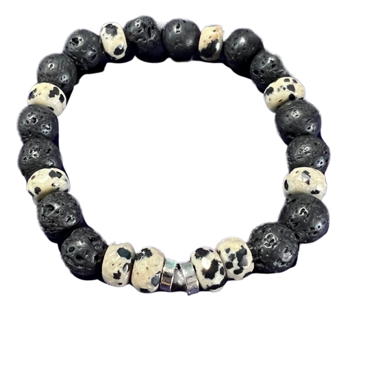The Anointing Breaks the Yoke Genuine Lava and Semi-Precious Dalmation Stone Stretch Bracelet