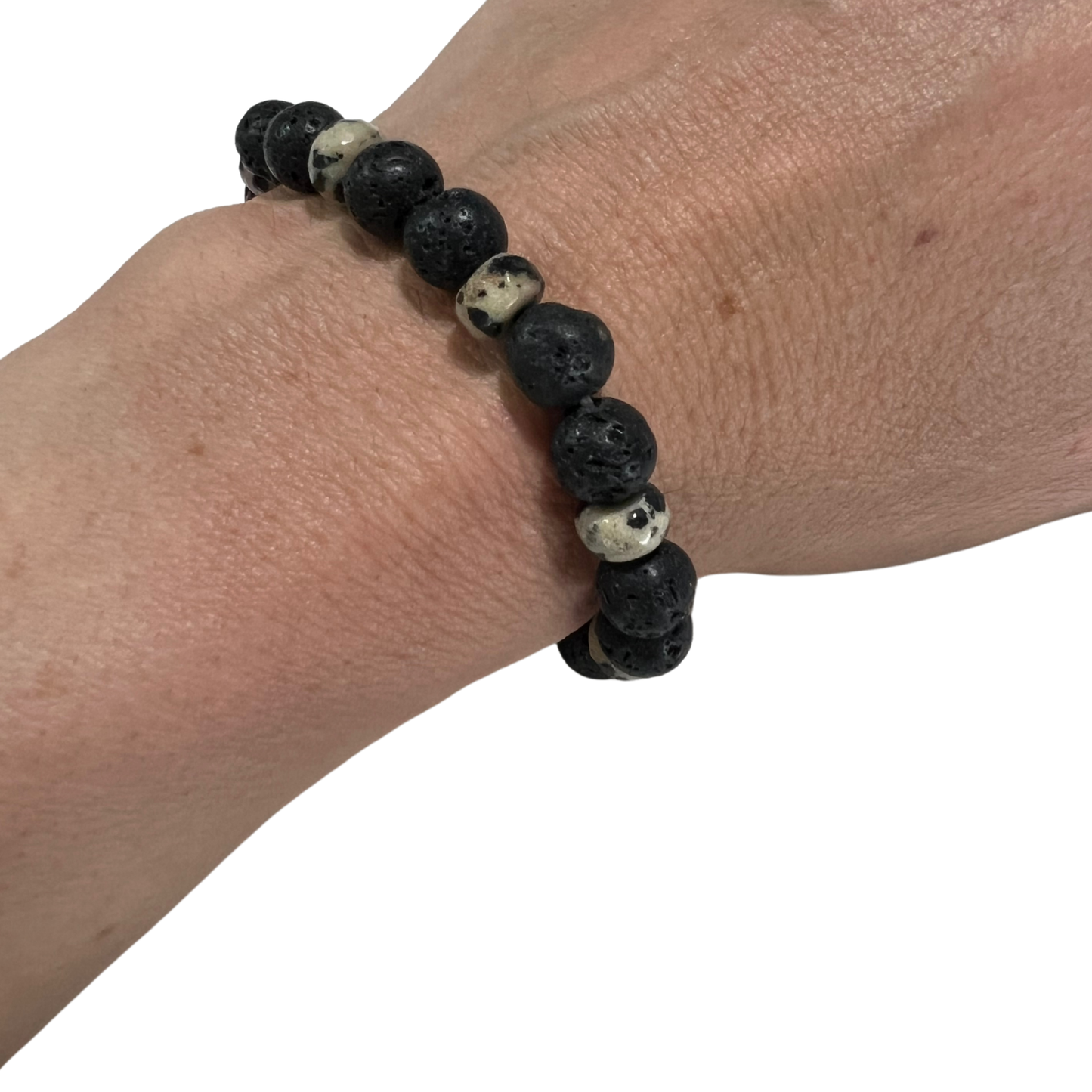 The Anointing Breaks the Yoke Genuine Lava and Semi-Precious Dalmation Stone Stretch Bracelet