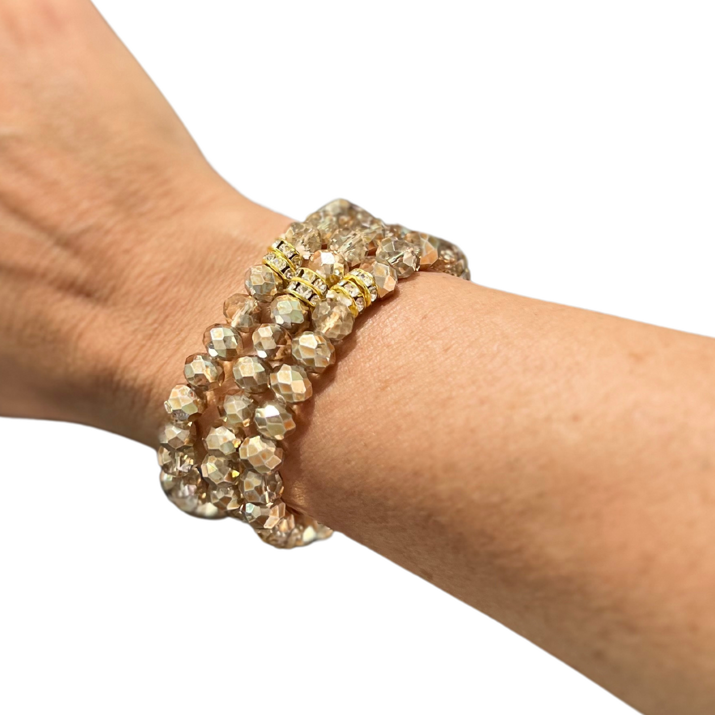 Bow of Bronze Necklace and Bracelets Made with Wood Beads, Quartz and Crystal Set