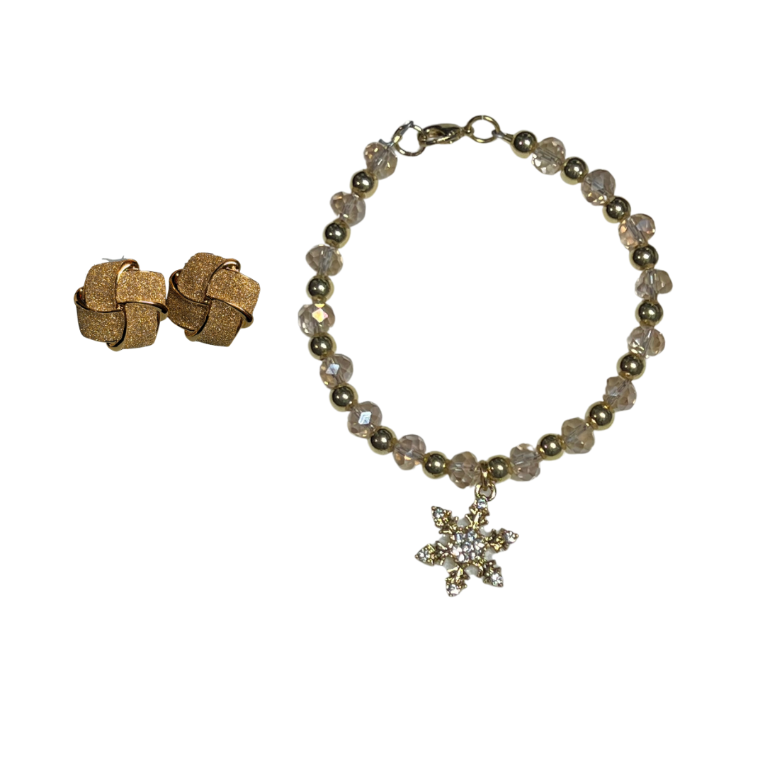 Away in a Manger SET with Red, Gold, Clear Stones, and Gold Accents Necklace, Bracelet and Earrings