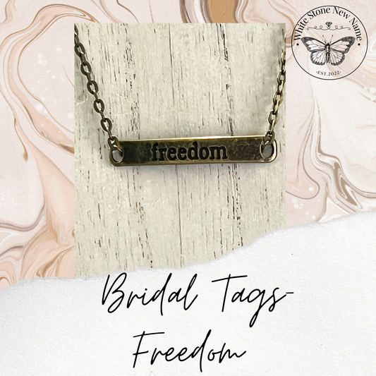 Bridal Tags Brass Necklace with Engraved Words Freedom, Trust, and Believe