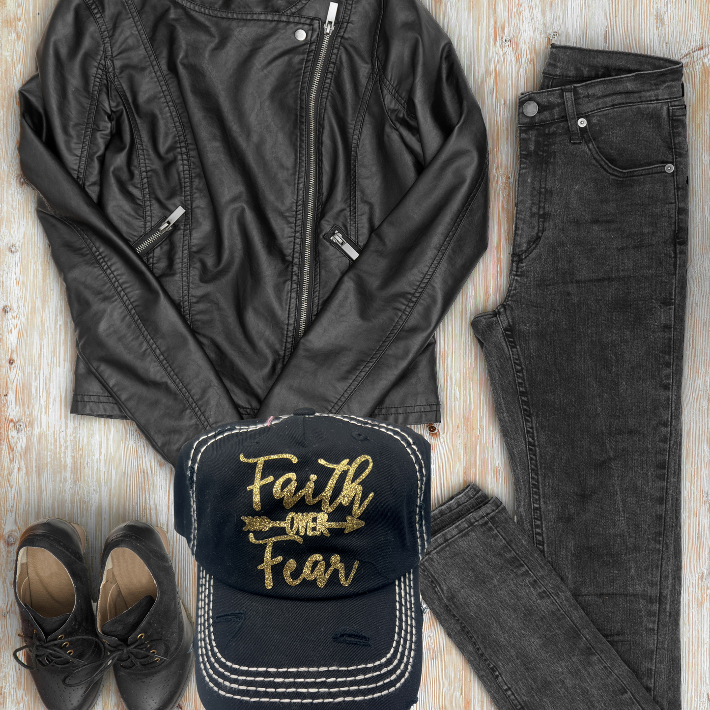 Faith Over Fear Black Hat with Gold Letters