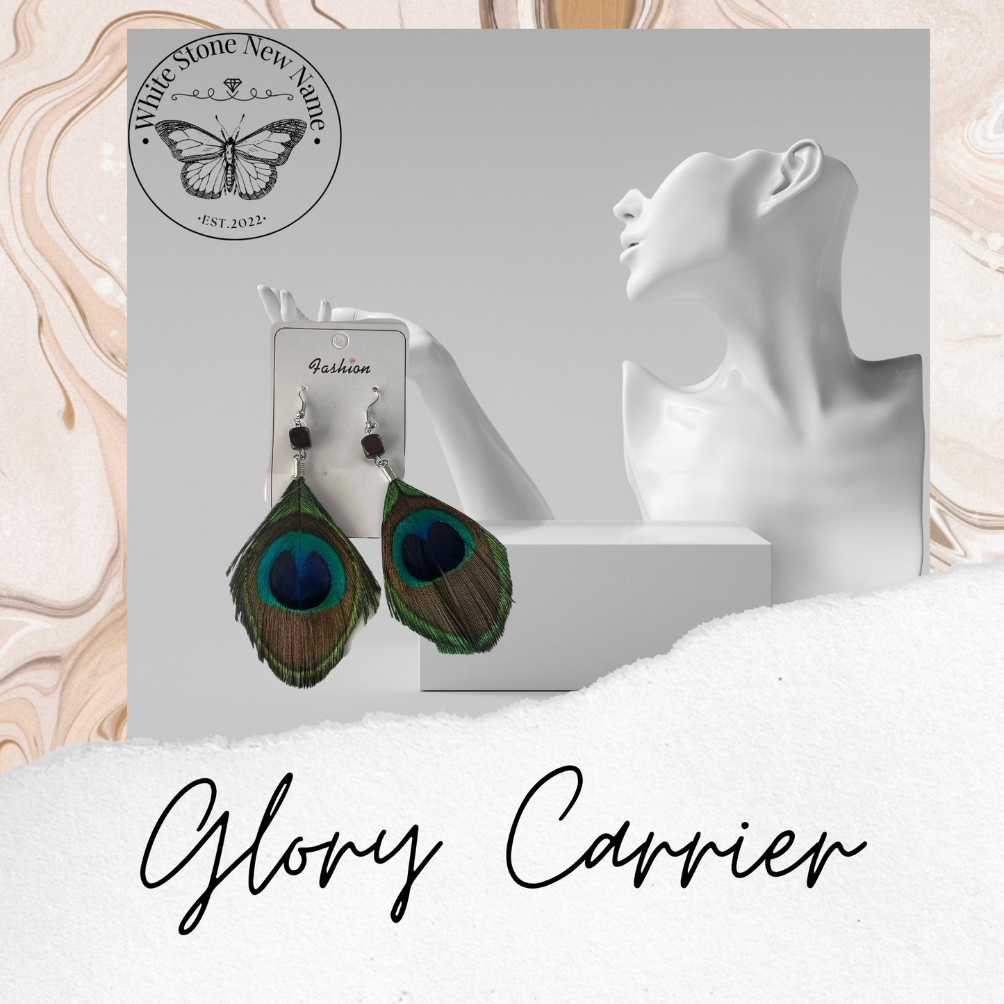 Glory Carrier Peacock Feather Earrings