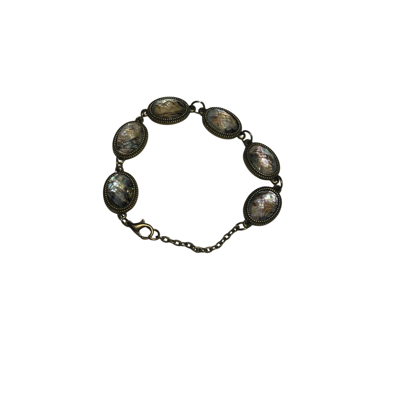 God’s Glory Brass Bracelet With Faceted Glory Stones in Blue, Green, and Purple Tones