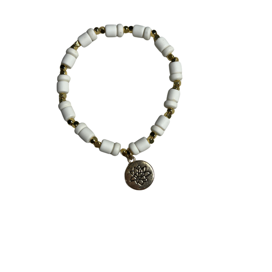 His Blossom White and Gold Beaded Bracelet