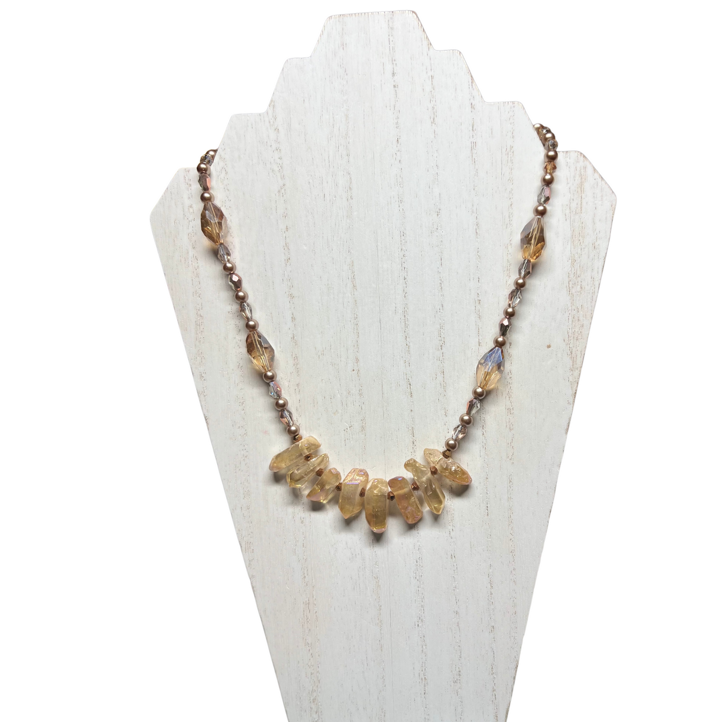 His Splendor Prophetic Necklace With Amber Luster Stones, Quartz beads, and Glass beads